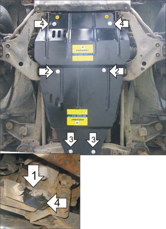 Защита картера, дифференциала и КПП (сталь) Motodor для Mitsubishi Montero Sport (1997-2004) 01332