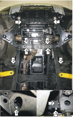 Защита картера, переднего дифференциала и КПП (сталь) Motodor Mitsubishi Pajero Sport (2012-2016) 11325