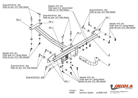 Фаркоп Imiola для Audi 80 (1986-1991) кроме Quattro A.003