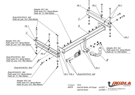 Фаркоп Imiola для Audi A5 (2008-2016) кроме S-line A.014