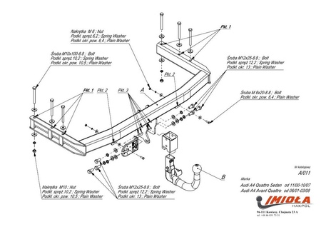 Фаркоп Imiola c быстросъемным шаром для Audi A4 (2000-2007) A.A11