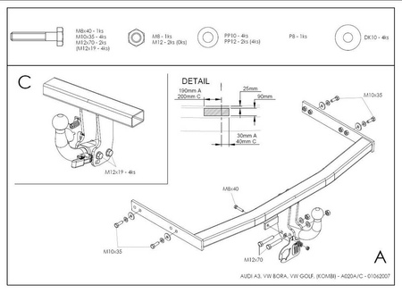 Фаркоп оцинкованный Galia для Audi A3 хетчбек (1996-2003) A020A