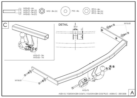 Фаркоп оцинкованный Galia для Volkswagen Golf (2003-2013) A038A