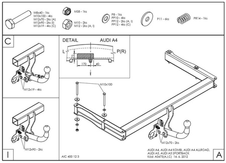 Фаркоп оцинкованный Galia для Audi A5 Sportback (2008-2020) A047A