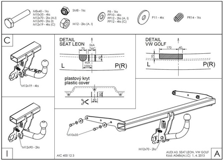 Фаркоп оцинкованный Galia для SEAT Leon (2013-2015) A048A