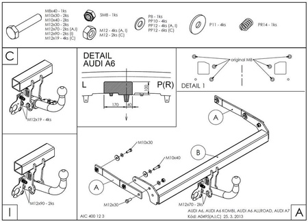 Фаркоп оцинкованный Galia для Audi A6 Allroad (2012-) A049A