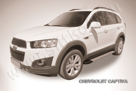 Пороги алюминиевые Slitkoff Optima Silver серебристые Chevrolet Captiva (2013-2020) AL-CHCap1302