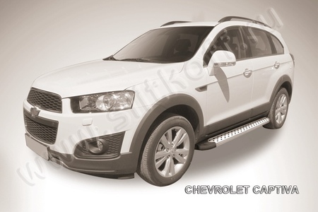 Пороги алюминиевые Slitkoff Standart Silver серебристые Chevrolet Captiva (2013-2020) AL-CHCap1305