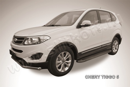 Пороги алюминиевые Slitkoff Optima Black черные Chery Tiggo 5 (2014-2020) AL-CT5-001