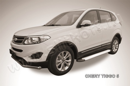 Пороги алюминиевые Slitkoff Optima Silver серебристые Chery Tiggo 5 (2014-2020) AL-CT5-002