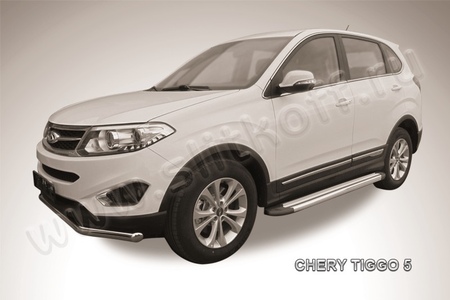 Пороги алюминиевые Luxe Silver серебристые Chery Tiggo 5 (2014-2020) AL-CT5-004