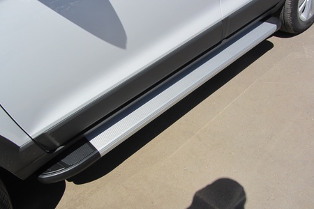 Пороги алюминиевые Slitkoff Optima Silver серебристые Chery Tiggo FL (2013-2016) AL-CTFL02