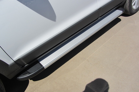 Пороги алюминиевые Slitkoff Optima Silver серебристые Chery Tiggo FL (2013-2016) AL-CTFL02