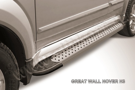 Пороги алюминиевые Slitkoff Standart Silver серебристые Great Wall Hover H3 (2010-2014) AL-GWH3005