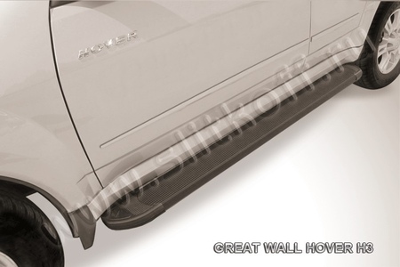 Пороги алюминиевые Slitkoff Optima Black черные Great Wall Hover H5 (2011-2020) AL-GWH5001