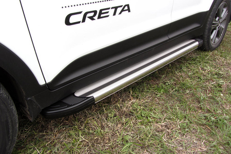 Пороги алюминиевые Luxe Silver серебристые Hyundai Creta (2016-2021) AL-HCRET4WD004