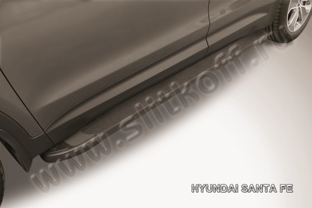 Пороги алюминиевые Slitkoff Optima Black черные Hyundai Grand Santa Fe (2012-2018) AL-HSFG001