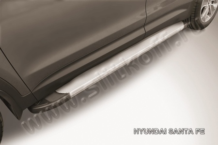 Пороги алюминиевые Slitkoff Optima Silver серебристые Hyundai Grand Santa Fe (2012-2018) AL-HSFG002