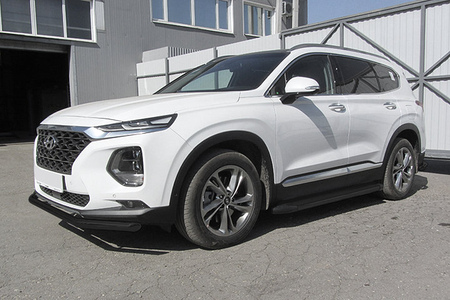 Пороги алюминиевые Slitkoff Optima Black черные Hyundai Santa Fe (2018-2020) AL-HSFT1801