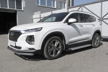 Пороги алюминиевые Slitkoff Optima Silver серебристые Hyundai Santa Fe (2018-2020) AL-HSFT1802