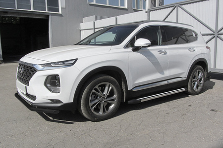 Пороги алюминиевые Luxe Black черные Hyundai Santa Fe (2018-2020) AL-HSFT1803