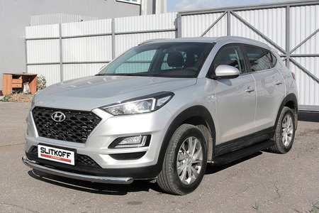 Пороги алюминиевые Slitkoff Optima Black черные Hyundai Tucson (2018-2021) AL-HT18001