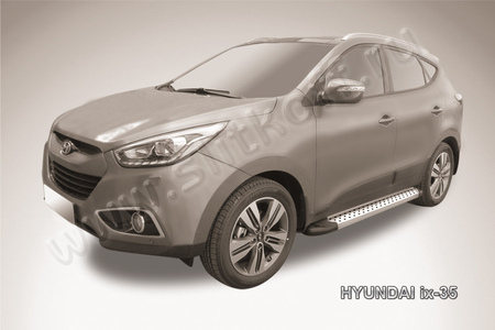 Пороги алюминиевые Slitkoff Standart Silver серебристые Hyundai ix35 (2010-2015) AL-Hix35005