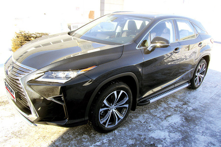 Пороги алюминиевые Slitkoff Standart Silver серебристые Lexus RX 350 (2015-2021) AL-LRX15-005