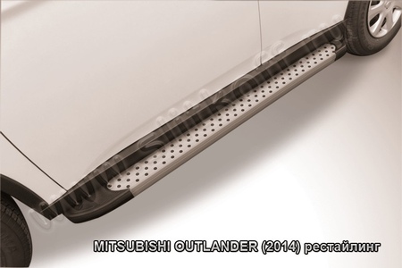 Пороги алюминиевые Slitkoff Standart Silver серебристые Mitsubishi Outlander (2012-2014) AL-MOUT1305