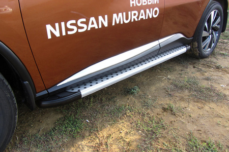 Пороги алюминиевые Slitkoff Standart Silver серебристые Nissan Murano (2016-2023) AL-NIM16005