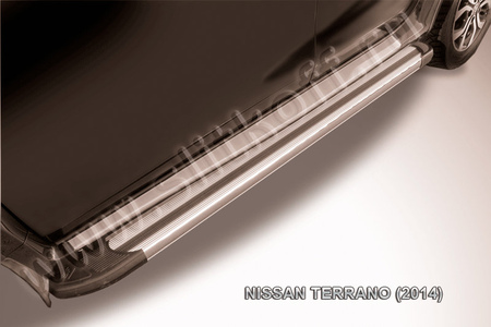 Пороги алюминиевые Luxe Silver серебристые Nissan Terrano (2014-2023) AL-NTER14-04