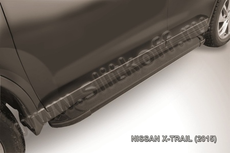 Пороги алюминиевые Slitkoff Optima Black черные Nissan X-Trail  (2015-2023) AL-NXT15-01