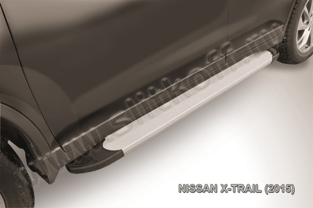 Пороги алюминиевые Slitkoff Optima Silver серебристые Nissan X-Trail  (2015-2023) AL-NXT15-02