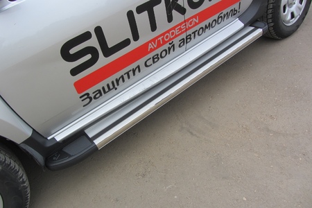 Пороги алюминиевые Luxe Silver серебристые Renault Duster (2011-2015) AL-RD004