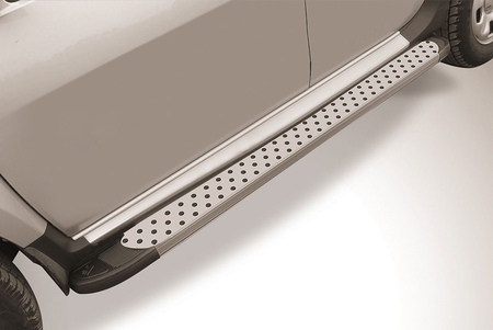 Пороги алюминиевые Slitkoff Standart Silver серебристые Renault Duster (2015-2020) AL-RD15005