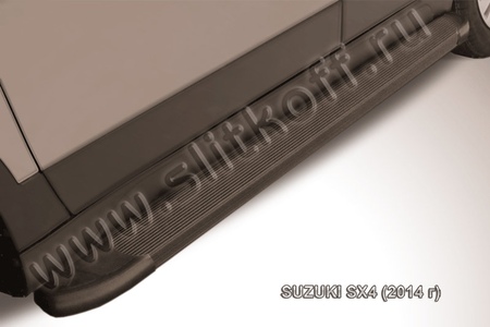 Пороги алюминиевые Slitkoff Optima Black черные Suzuki SX4 (2014-2021) AL-SSX4001