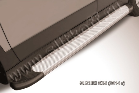 Пороги алюминиевые Slitkoff Optima Silver серебристые Suzuki SX4 (2014-2021) AL-SSX4002