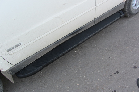 Пороги алюминиевые Slitkoff Optima Black черные SsangYong Kyron (2005-2015) AL-SYK001