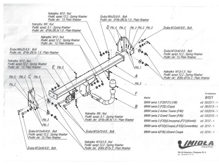 Фаркоп Imiola для BMW 3-Series (2012-2020) B.021