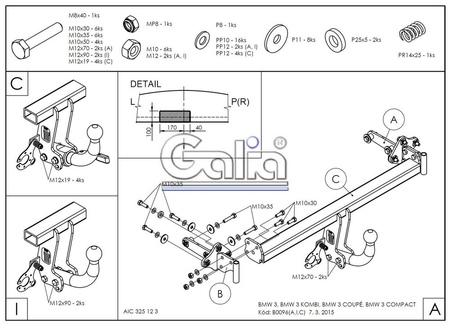 Фаркоп оцинкованный Galia для BMW 3-Series (1998-2005) B009A