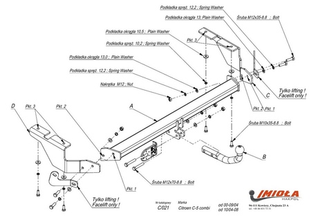 Фаркоп Imiola для Citroen C5 универсал (2000-2008) C.021