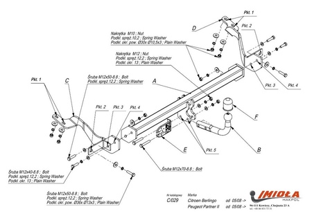 Фаркоп Imiola для Citroen Berlingo SWB (2008-2024) C.029