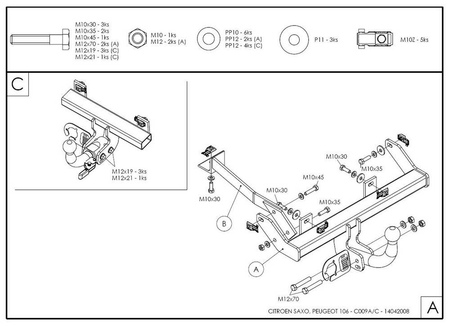 Фаркоп оцинкованный Galia для Citroen Saxo (1995-2003) C009A