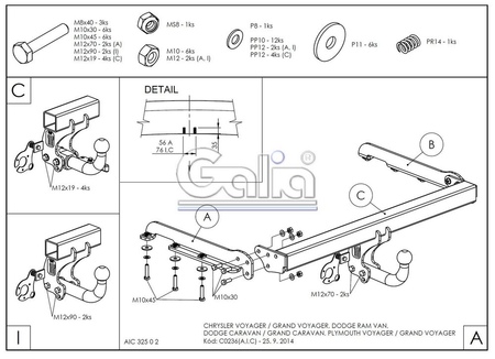 Фаркоп оцинкованный с быстросъемным шаром Galia для Dodge Caravan (2001-2007) C023C