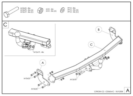 Фаркоп оцинкованный Galia для Citroen C2 (2003-2009) C036A