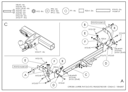 Фаркоп оцинкованный Galia для Peugeot Boxer L1, L2, L3, L4 (2006-2021) C042A