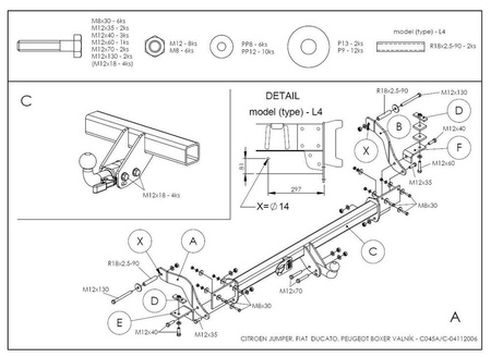 Фаркоп оцинкованный Galia для FIAT Ducato (2006-2021) C045A