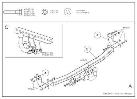 Фаркоп оцинкованный с быстросъемным шаром Galia для Citroen C3 (2002-2016) C048C