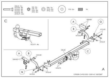 Фаркоп оцинкованный Galia для Citroen C4 Picasso (2006-2013) C051A