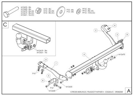 Фаркоп оцинкованный Galia для Citroen Berlingo (2008-2024) C052A